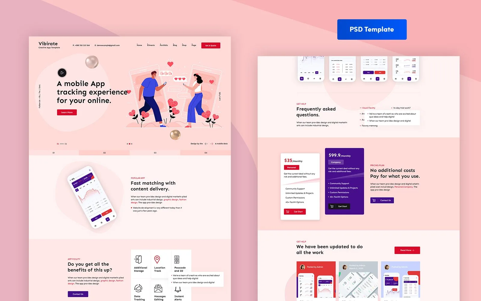 Vibirate – App PSD Template